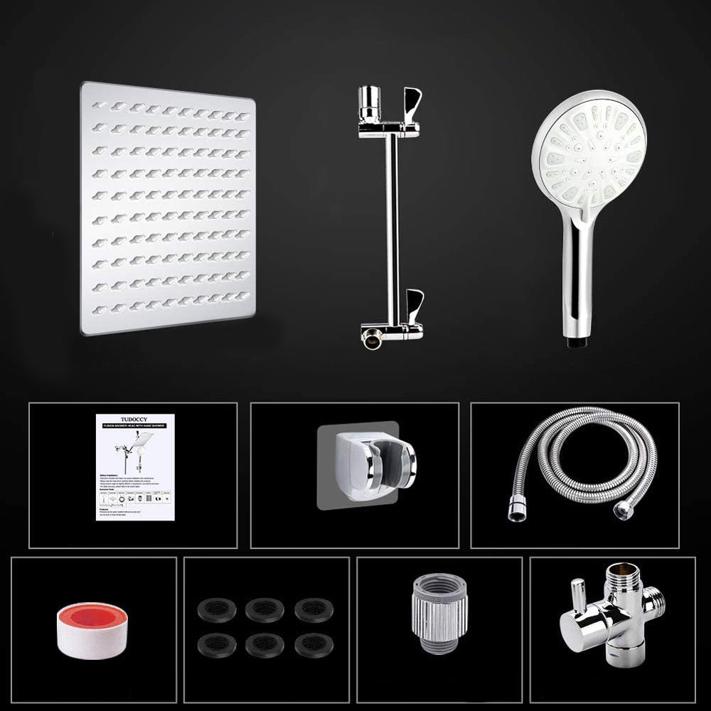 Sikunuo | Modern Dual Shower Head Square High Arc Shower Head in Silver