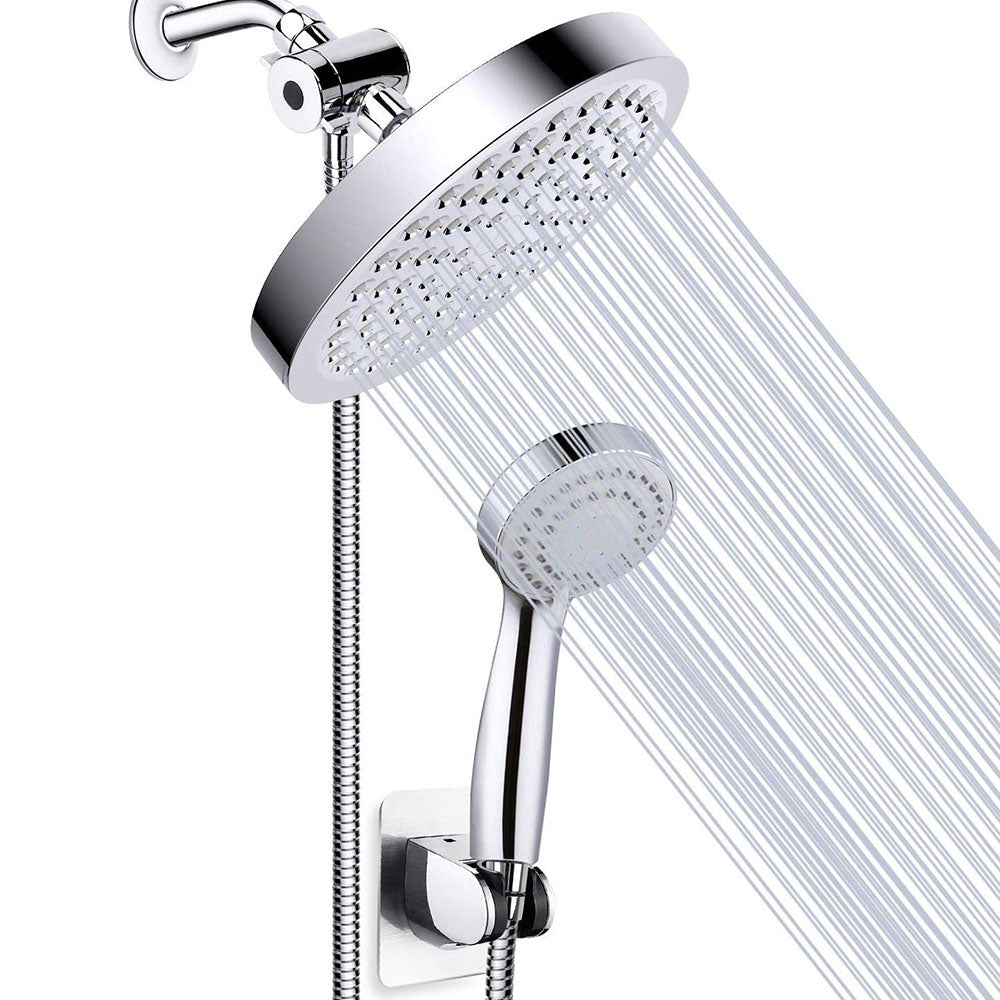 Sikunuo | Modern Standard Shower Set Double Round Metal Adjustable Spray Pattern Shower Head