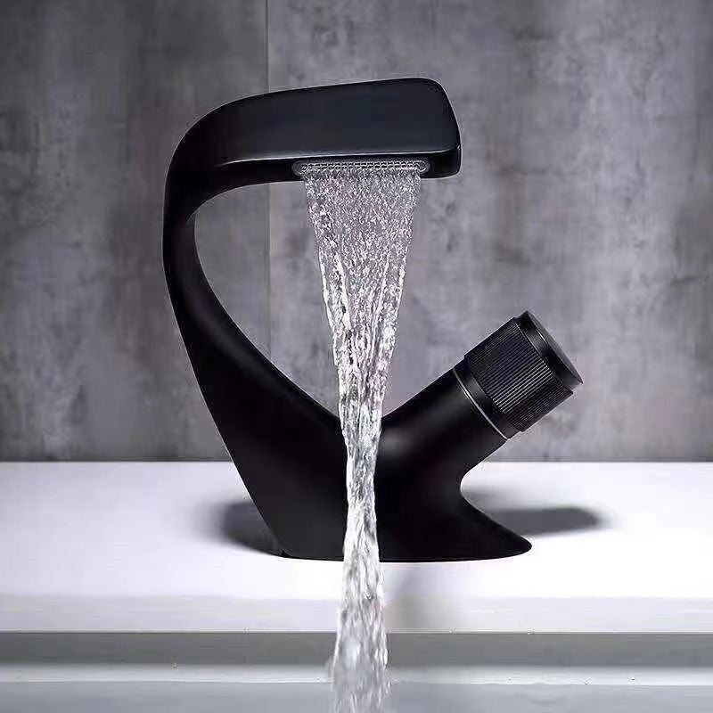 Sikunuo | Button Handle Faucet Contemporary Style Faucet with Waterfall Spout