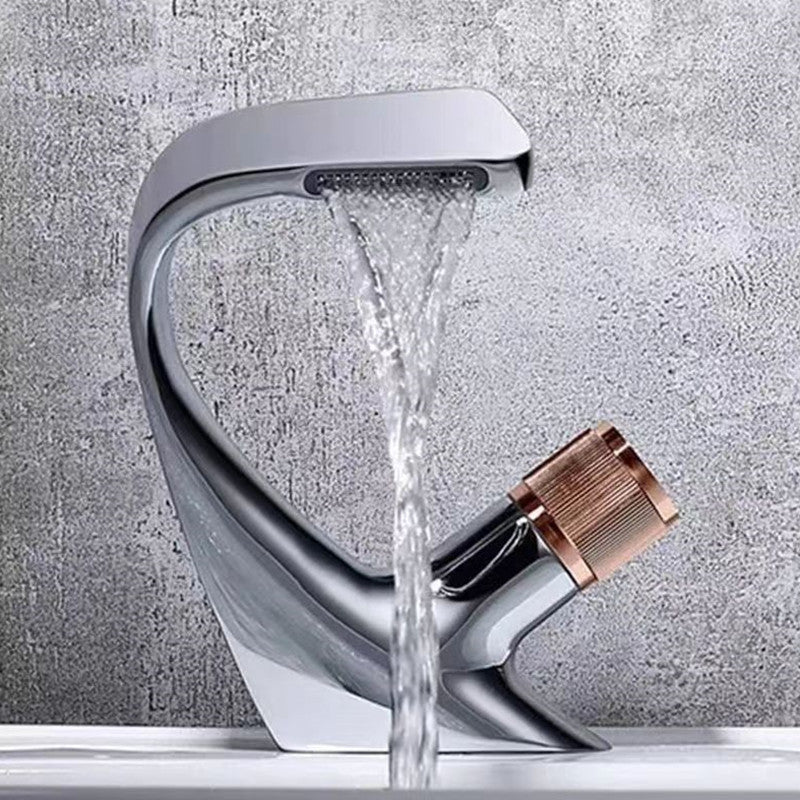Sikunuo | Button Handle Faucet Contemporary Style Faucet with Waterfall Spout