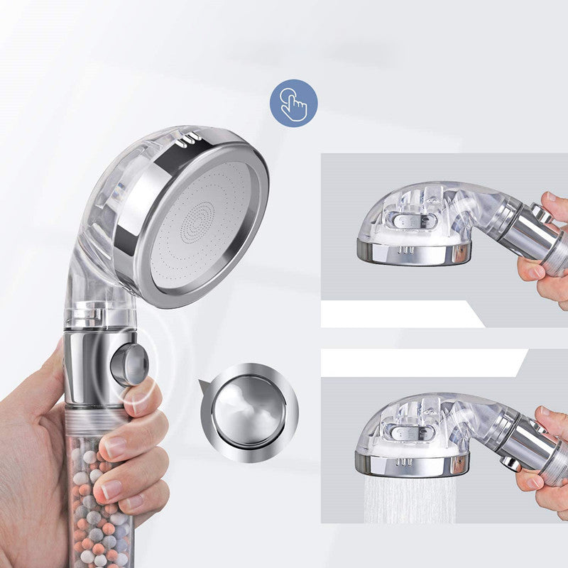 Sikunuo | Modern Handheld Shower Head Round Filter Ball Spray Head in Silver