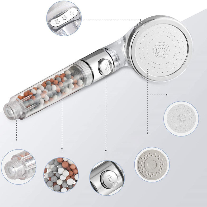 Sikunuo | Modern Handheld Shower Head Round Filter Ball Spray Head in Silver