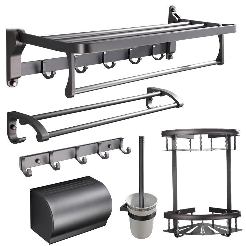 Sikunuo | Modern 5/6-piece bathroom accessory set with bathroom shelf/robe hooks/towel bar