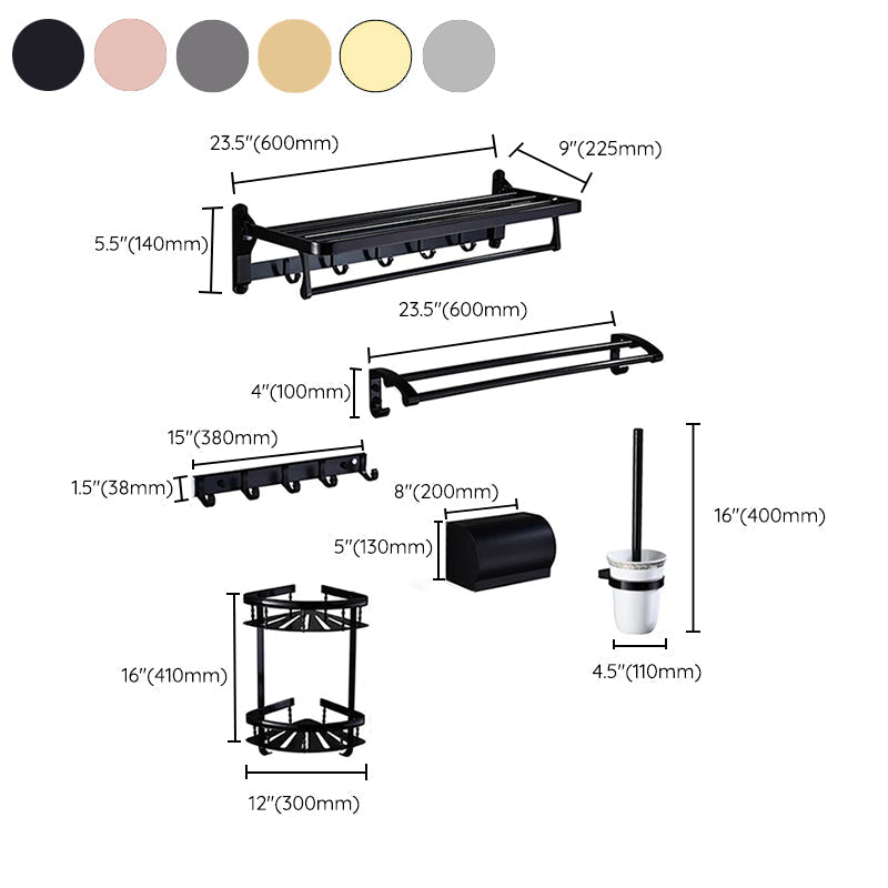 Sikunuo | Modern 5/6-piece bathroom accessory set with bathroom shelf/robe hooks/towel bar