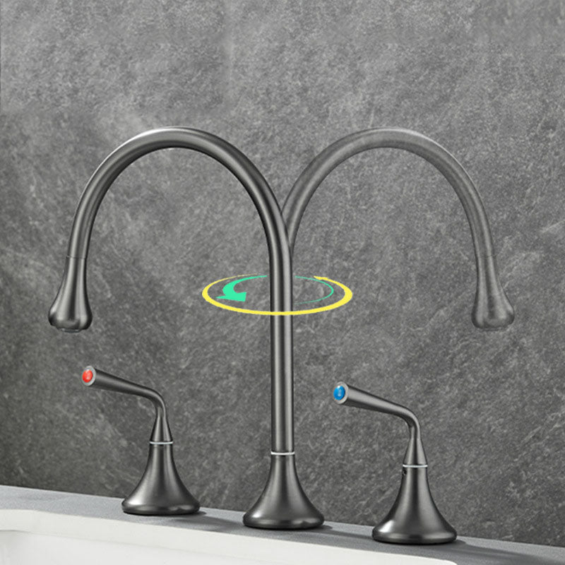 Sikunuo | Double Handle Tub Spout Deck Mounted High Arc Brass Modern Roman Tub Spout