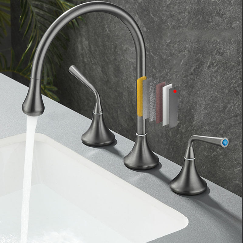 Sikunuo | Double Handle Tub Spout Deck Mounted High Arc Brass Modern Roman Tub Spout