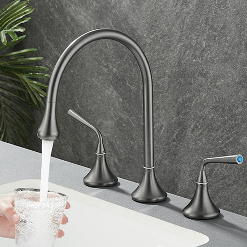 Sikunuo | Double Handle Tub Spout Deck Mounted High Arc Brass Modern Roman Tub Spout