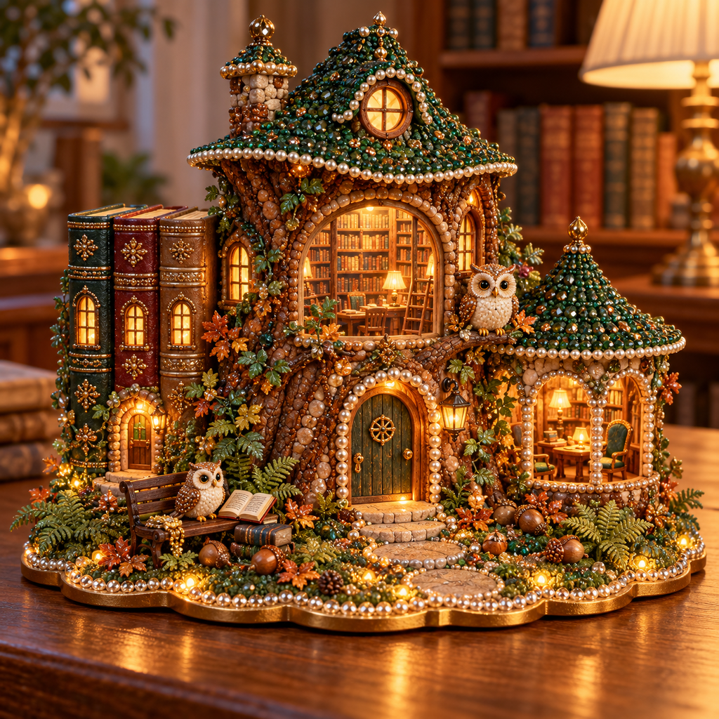 Owl's Enchanted Village – DIY 3D Diamond Art Decoration Kit