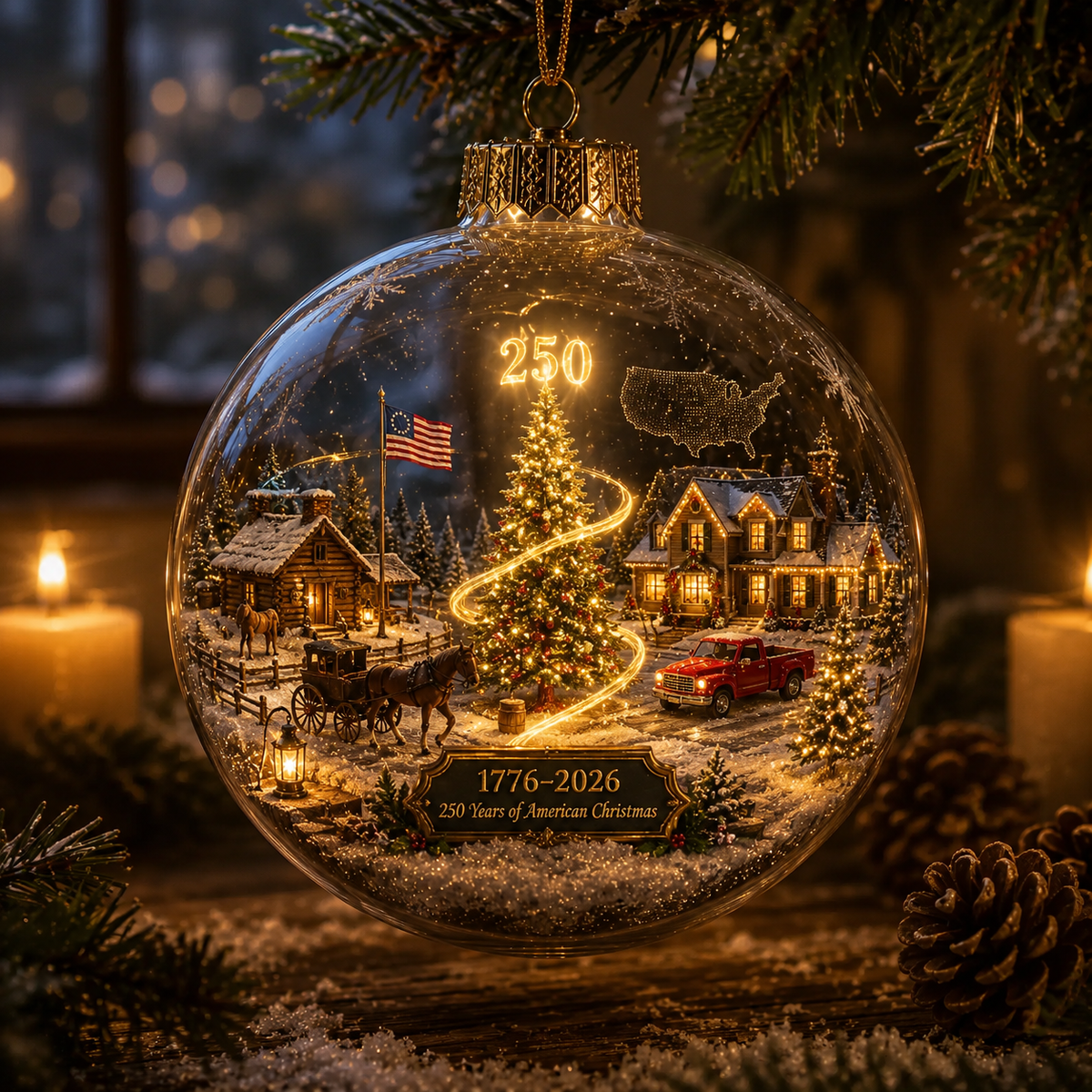America 250th Anniversary Light-Up Christmas Globe Ornament