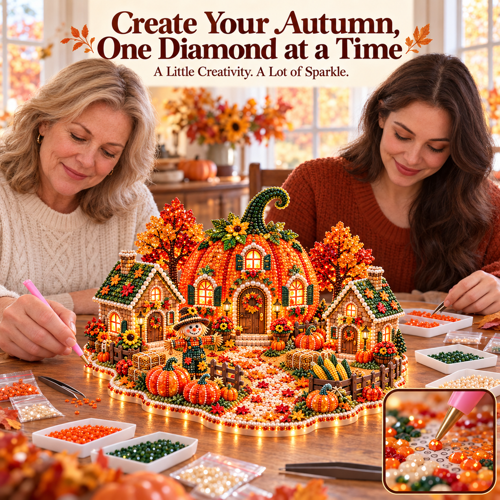 DIY Sparkling Autumn Village — 3D Diamond Art Decoration Kit