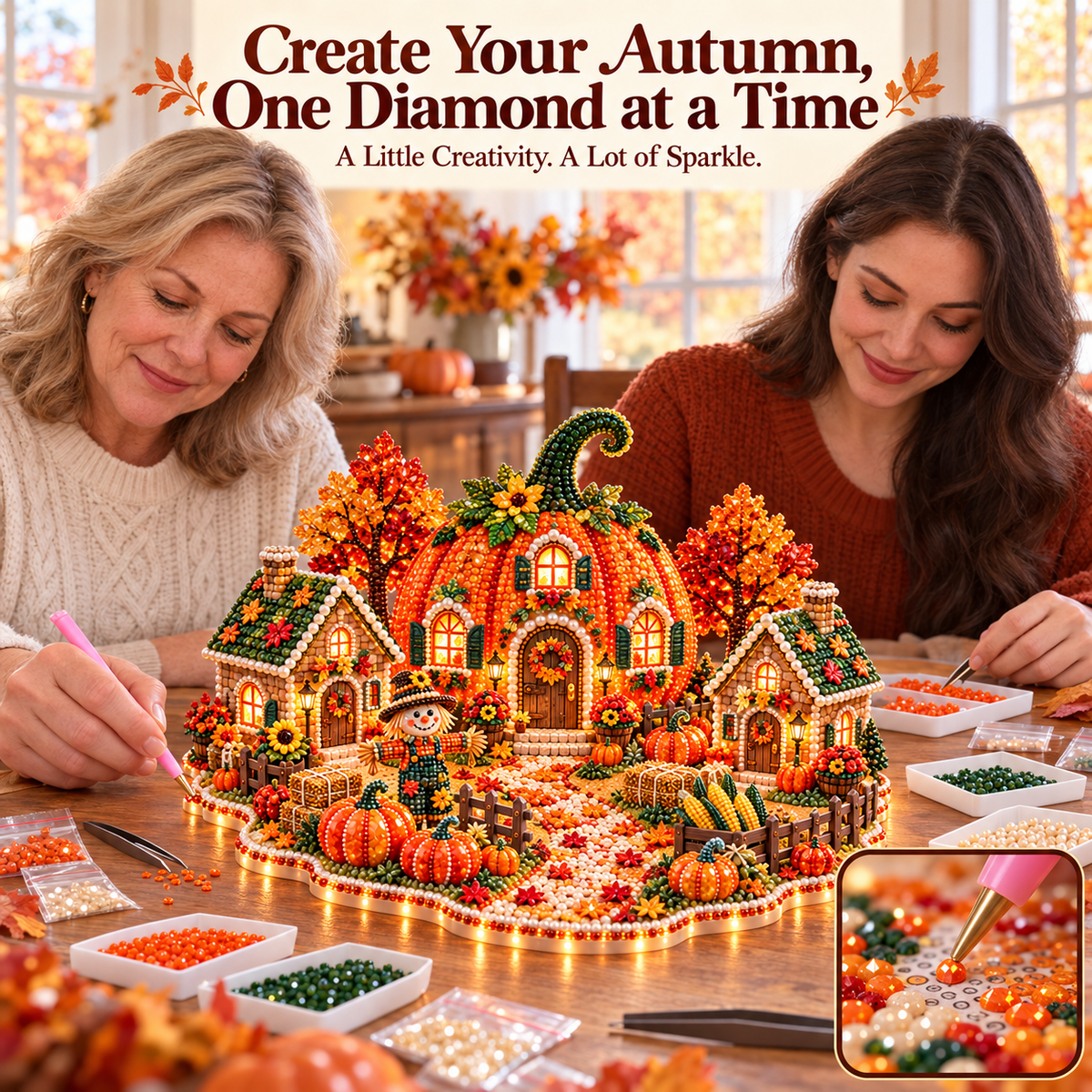 DIY Sparkling Autumn Village — 3D Diamond Art Decoration Kit