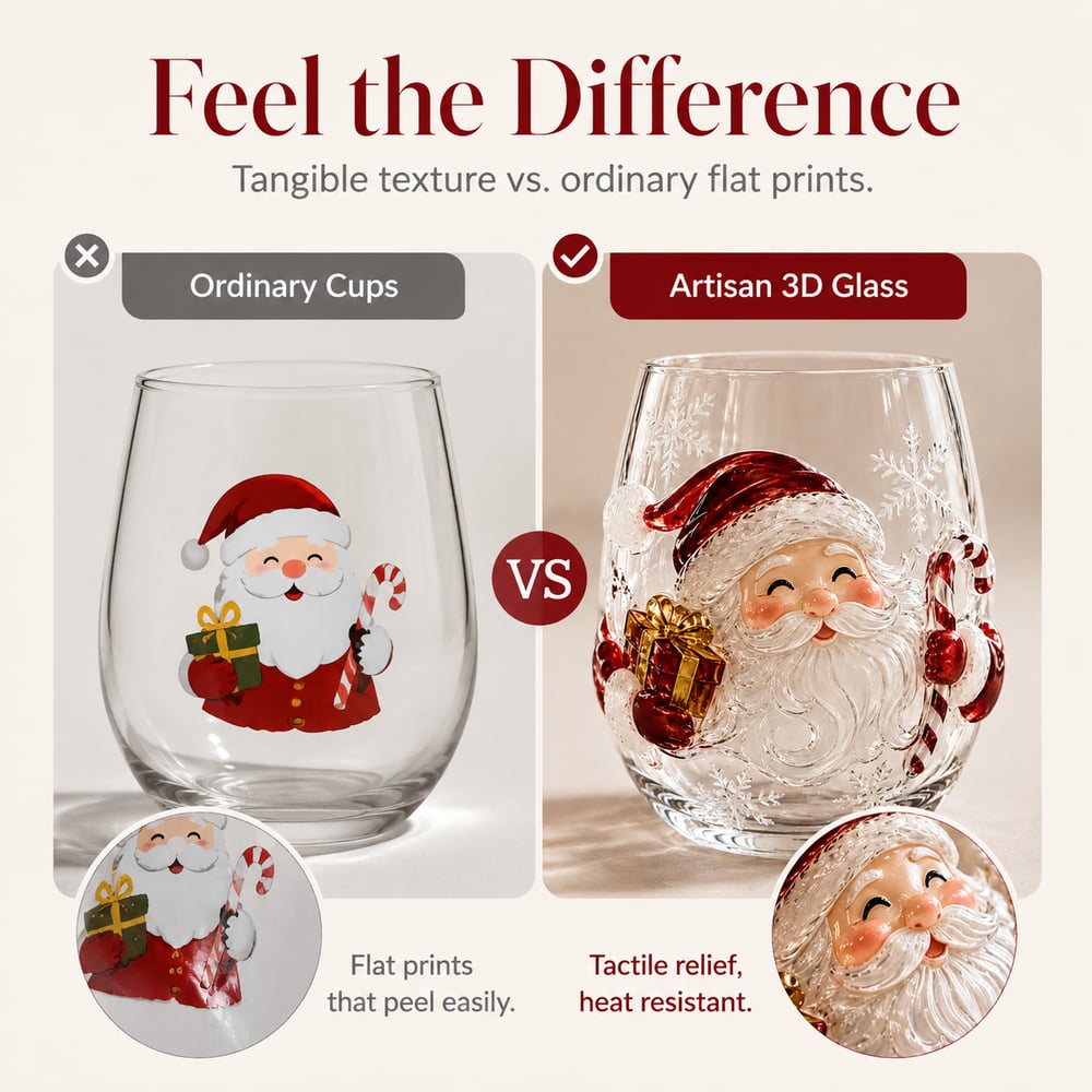 Raised 3D Christmas Art Glass Cup