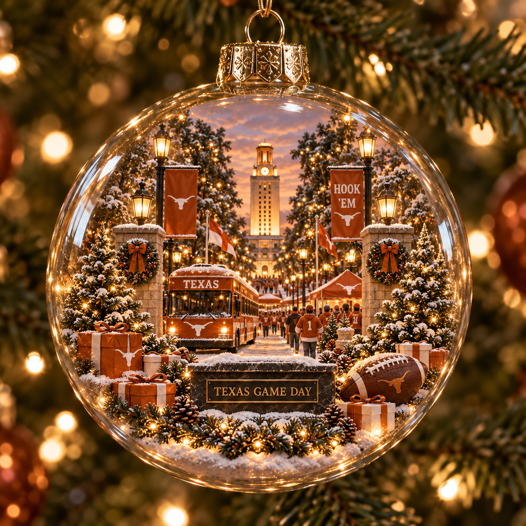 Hook ’Em – Light-Up College Football Heritage Christmas Ornament