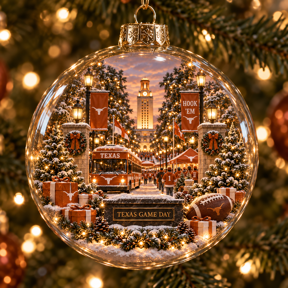Hook ’Em – Light-Up College Football Heritage Christmas Ornament