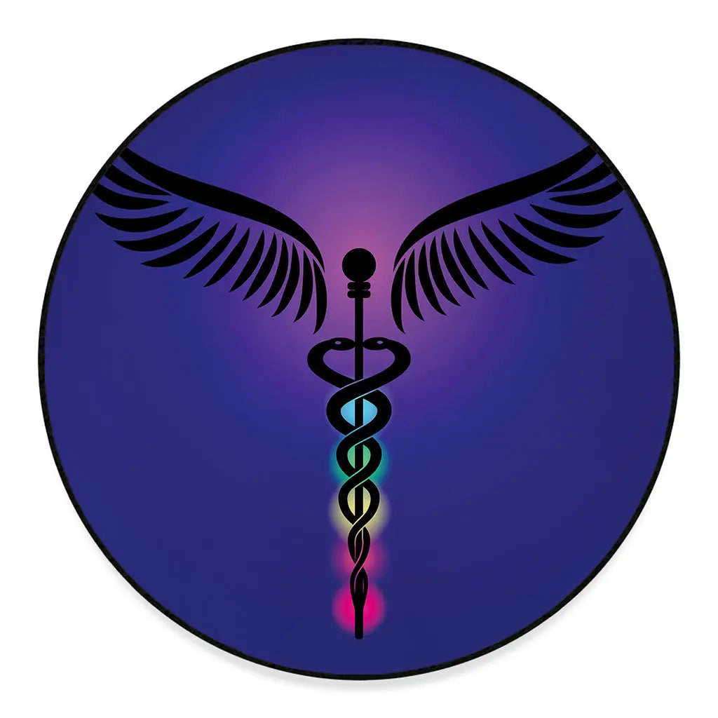 7 Chakras Caduceus Print Round Floor Mat