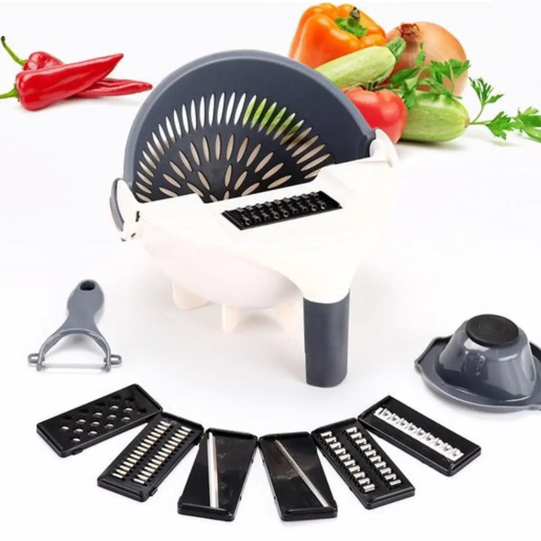 Sikunuo | 7-in-1 Vegetable Cutter with Drain Basket and Interchangeable Blades