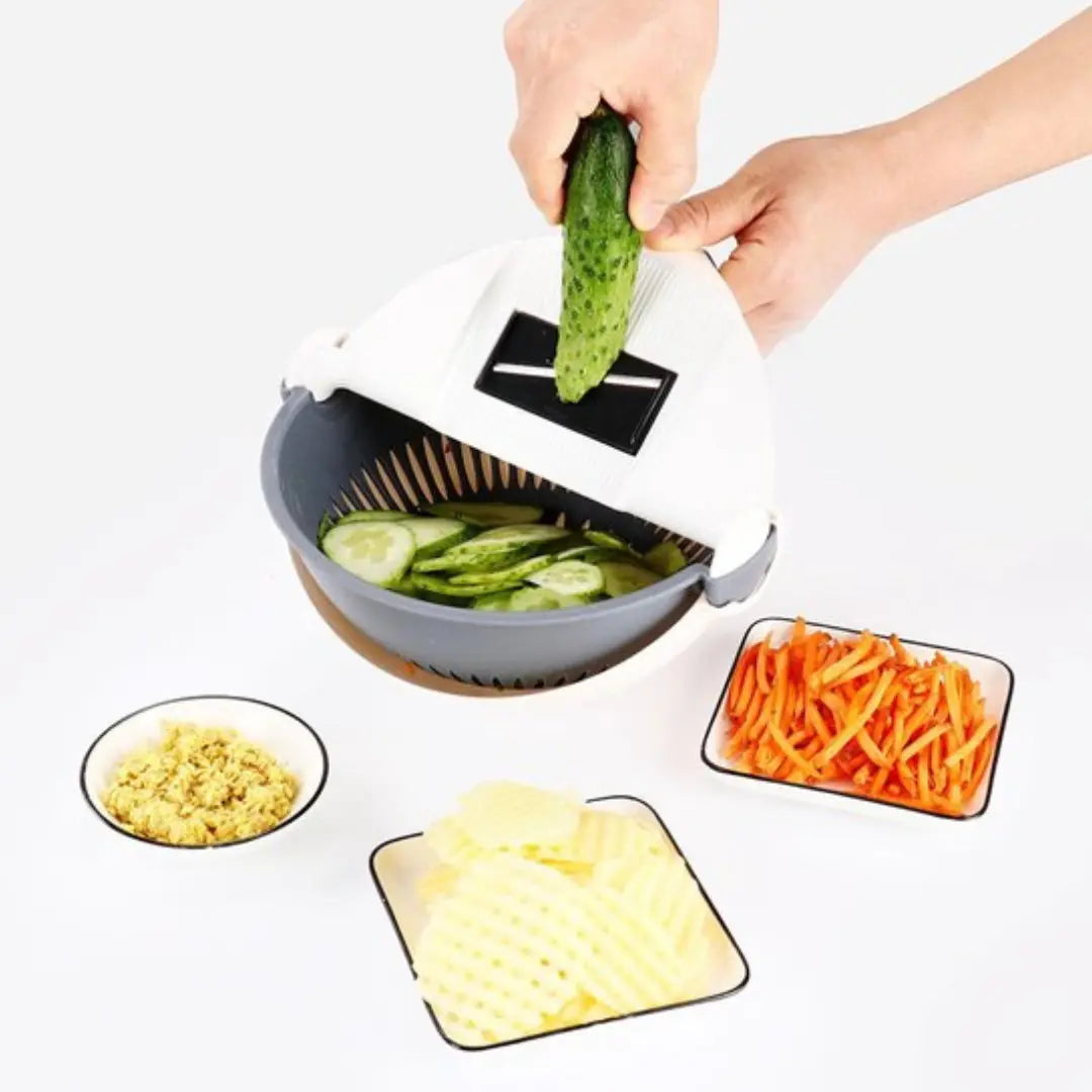 Sikunuo | 7-in-1 Vegetable Cutter with Drain Basket and Interchangeable Blades