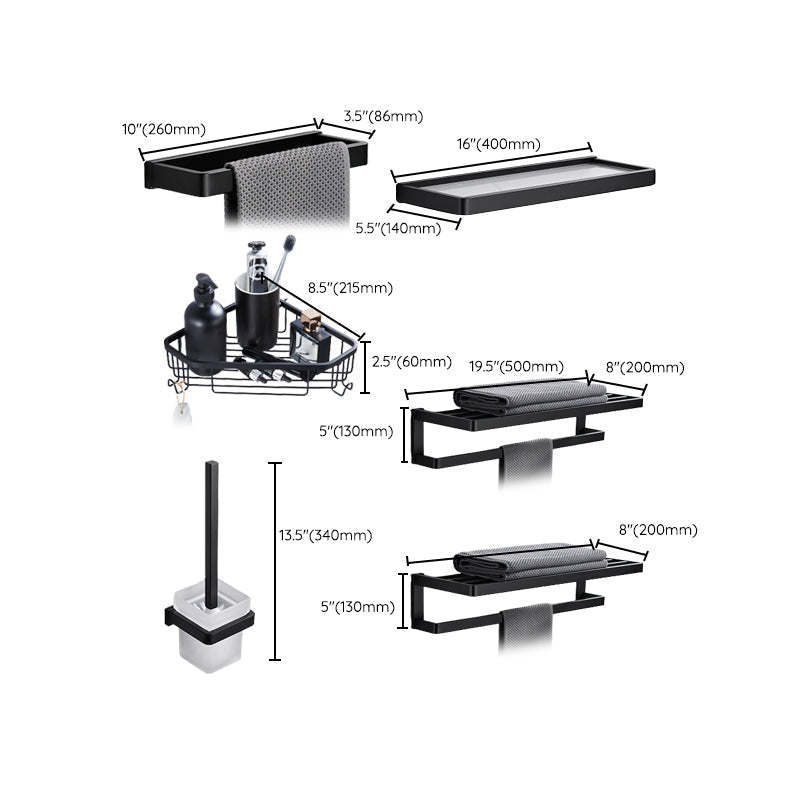Sikunuo | Matt Black 5-piece modern bathroom accessory as a single item or as a set with towel bar