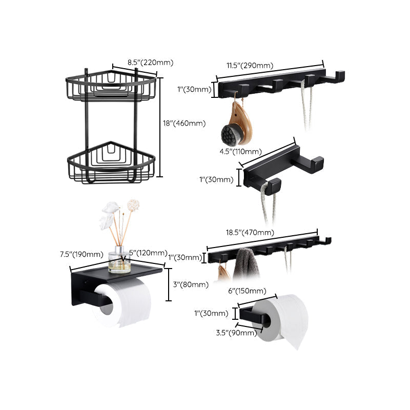 Sikunuo | Matt Black 5-piece modern bathroom accessory as a single item or as a set with towel bar