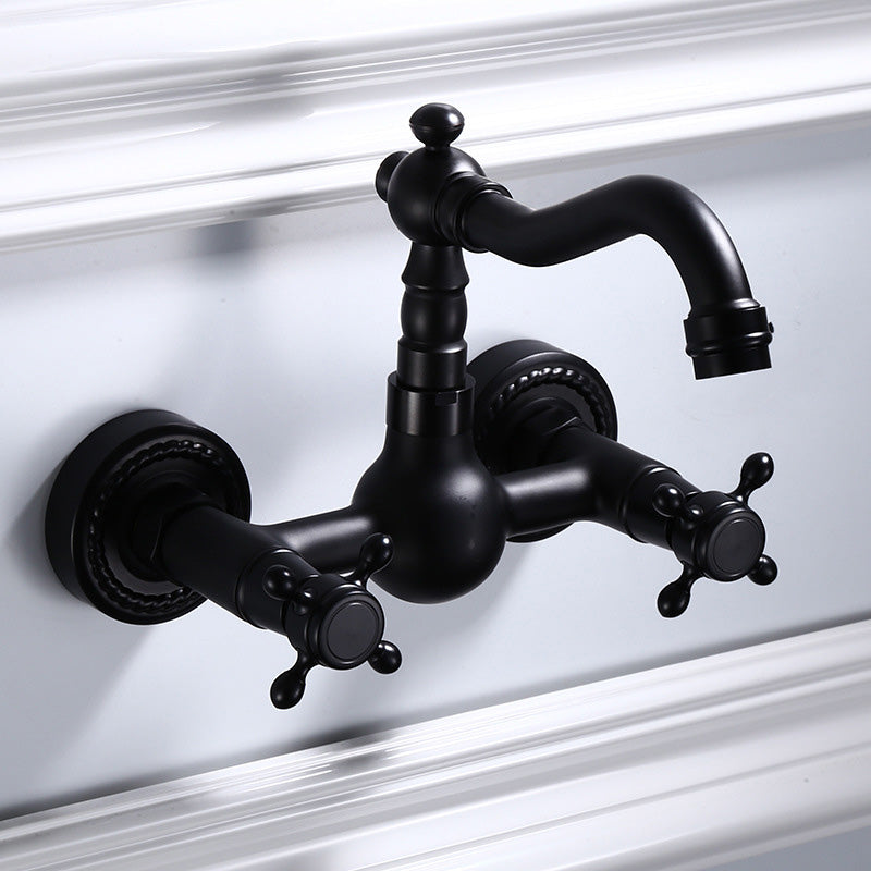 Sikunuo | Black Wall-Mounted Bathroom Faucet American Classic Widespread Sink Faucet