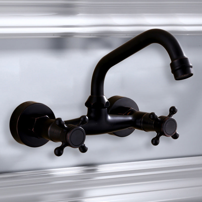 Sikunuo | Black Wall-Mounted Bathroom Faucet American Classic Widespread Sink Faucet