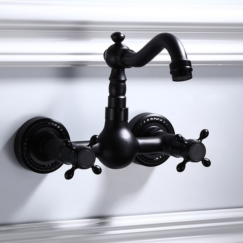 Sikunuo | Black Wall-Mounted Bathroom Faucet American Classic Widespread Sink Faucet