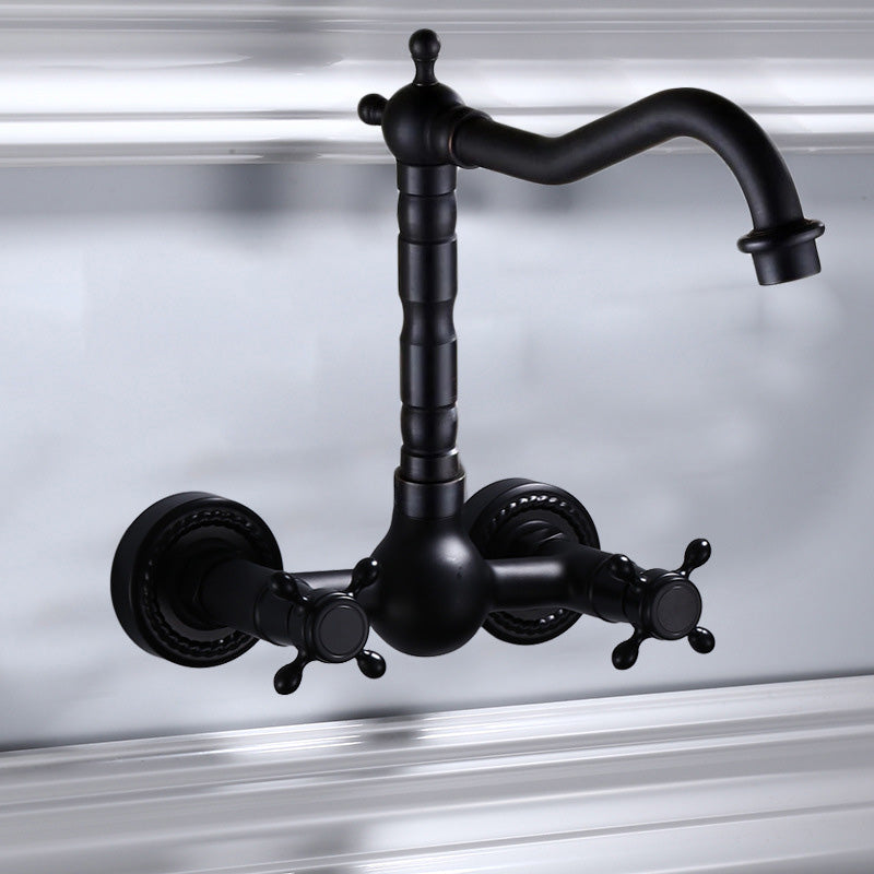 Sikunuo | Black Wall-Mounted Bathroom Faucet American Classic Widespread Sink Faucet