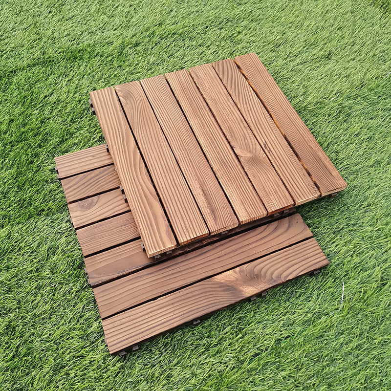 Sikunuo | 7-Slat Square Wood Floor Tiles Click Installation Outdoor Floor Tiles