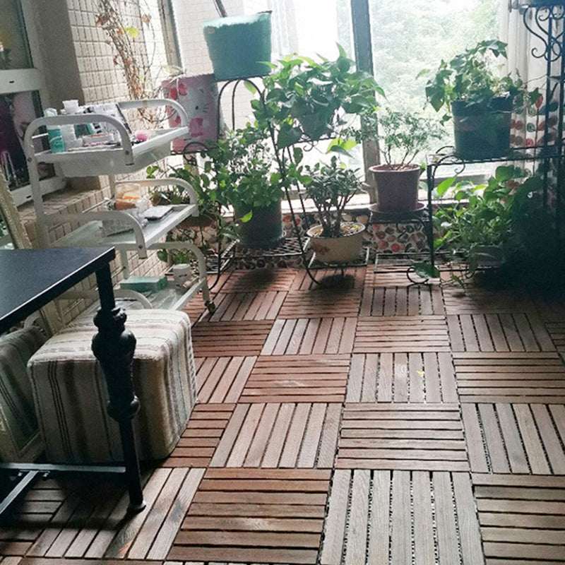 Sikunuo | 7-Slat Square Wood Floor Tiles Click Installation Outdoor Floor Tiles