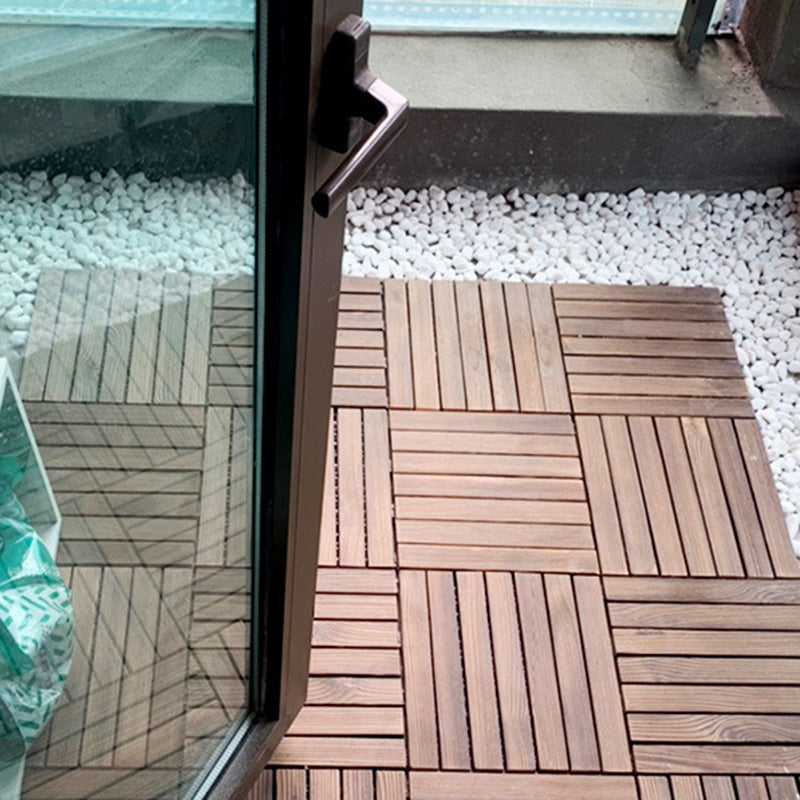 Sikunuo | 7-Slat Square Wood Floor Tiles Click Installation Outdoor Floor Tiles