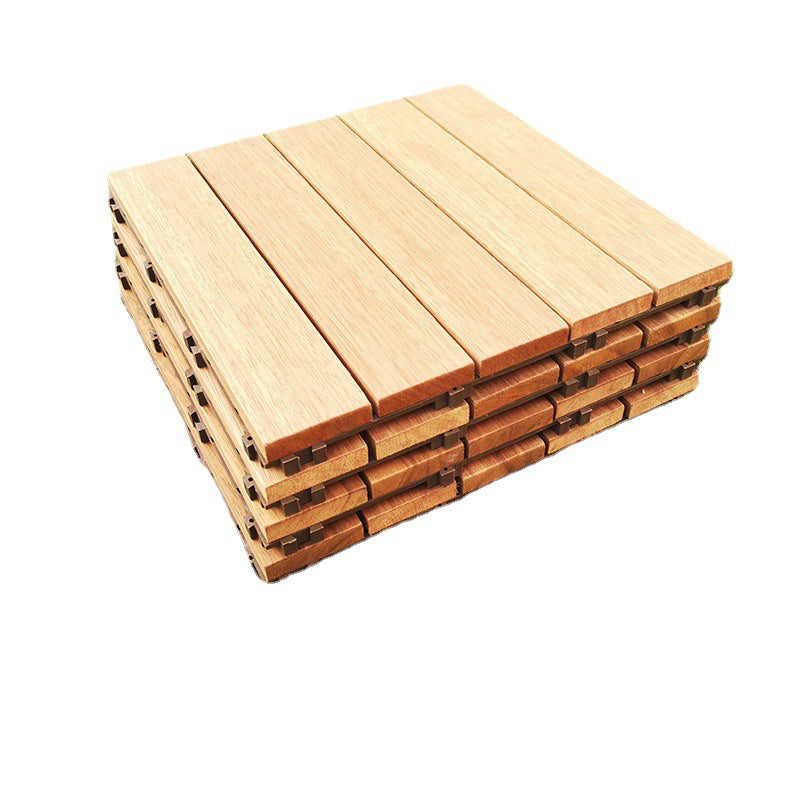 Sikunuo | Teak-Finish 5-Slat Square Wooden Floor Tiles Connection Garden Tiles