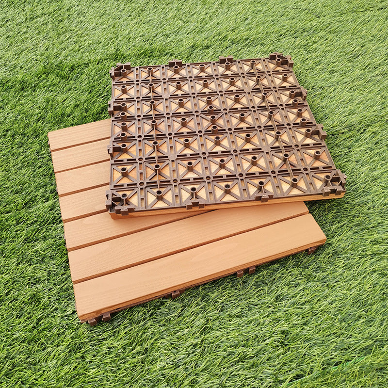 Sikunuo | Yellow 6-Slat Square Wood Floor Tiles Click System Floor Tiles