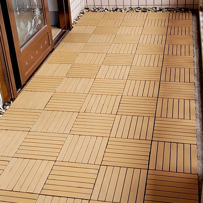 Sikunuo | Yellow 6-Slat Square Wood Floor Tiles Click System Floor Tiles