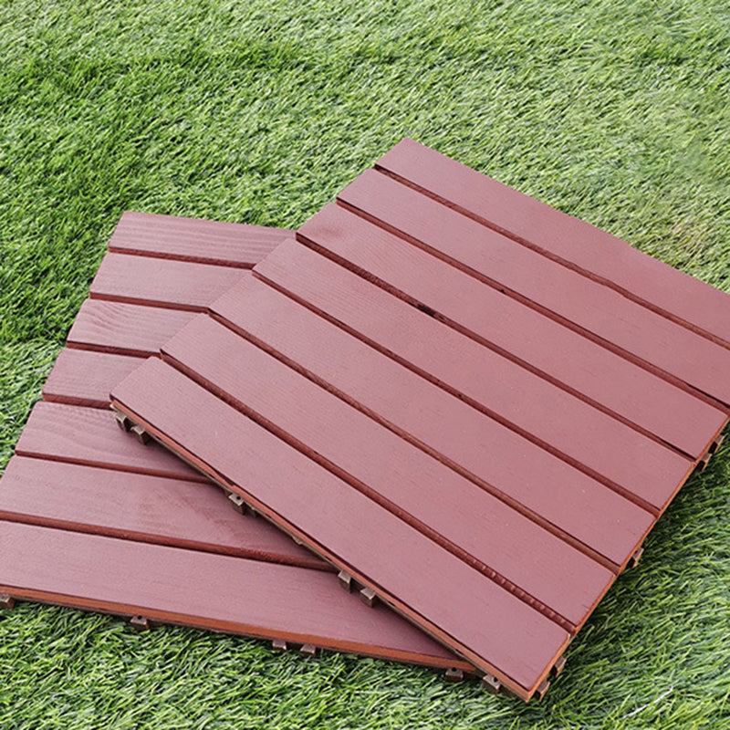 Sikunuo | Red 6-Slat Square Wood Deck Tiles Snap-Fit Installation Floor Tiles