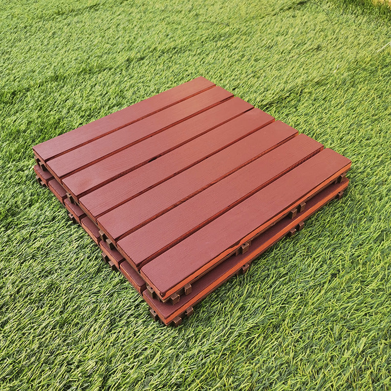Sikunuo | Red 6-Slat Square Wood Deck Tiles Snap-Fit Installation Floor Tiles