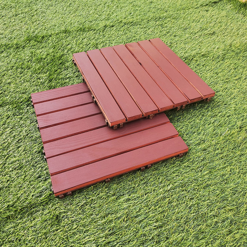 Sikunuo | Red 6-Slat Square Wood Deck Tiles Snap-Fit Installation Floor Tiles