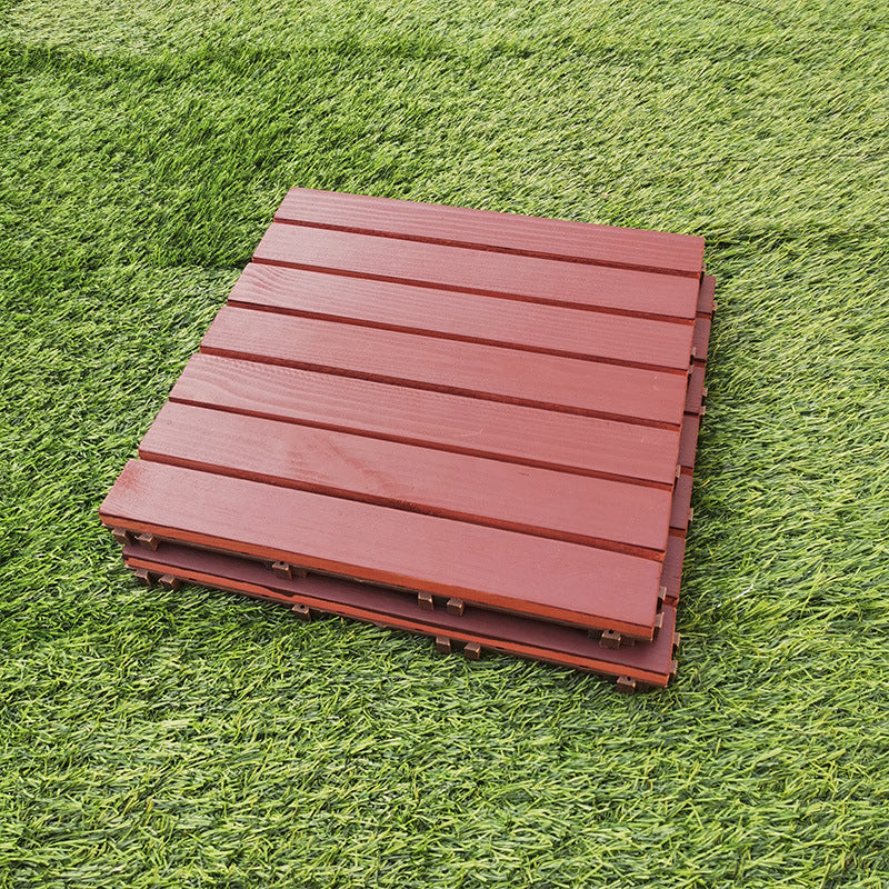 Sikunuo | Red 6-Slat Square Wood Deck Tiles Snap-Fit Installation Floor Tiles