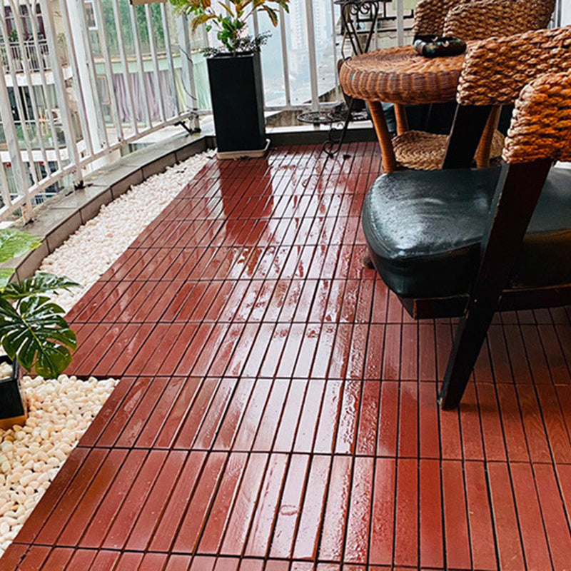 Sikunuo | Red 6-Slat Square Wood Deck Tiles Snap-Fit Installation Floor Tiles