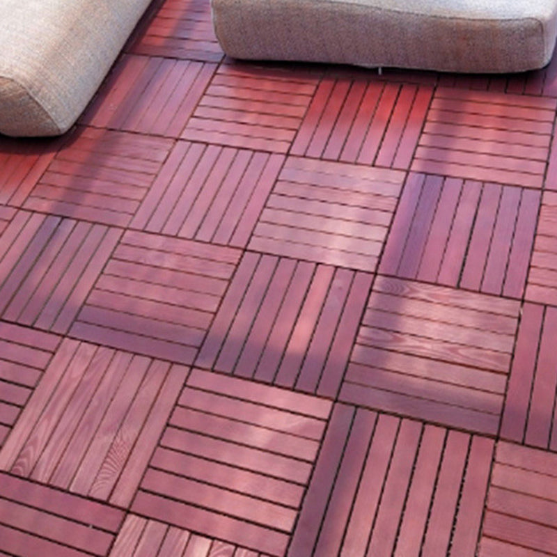 Sikunuo | Red 6-Slat Square Wood Deck Tiles Snap-Fit Installation Floor Tiles