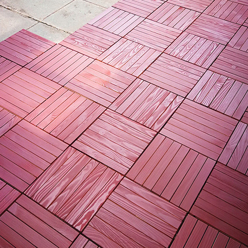 Sikunuo | Red 6-Slat Square Wood Deck Tiles Snap-Fit Installation Floor Tiles