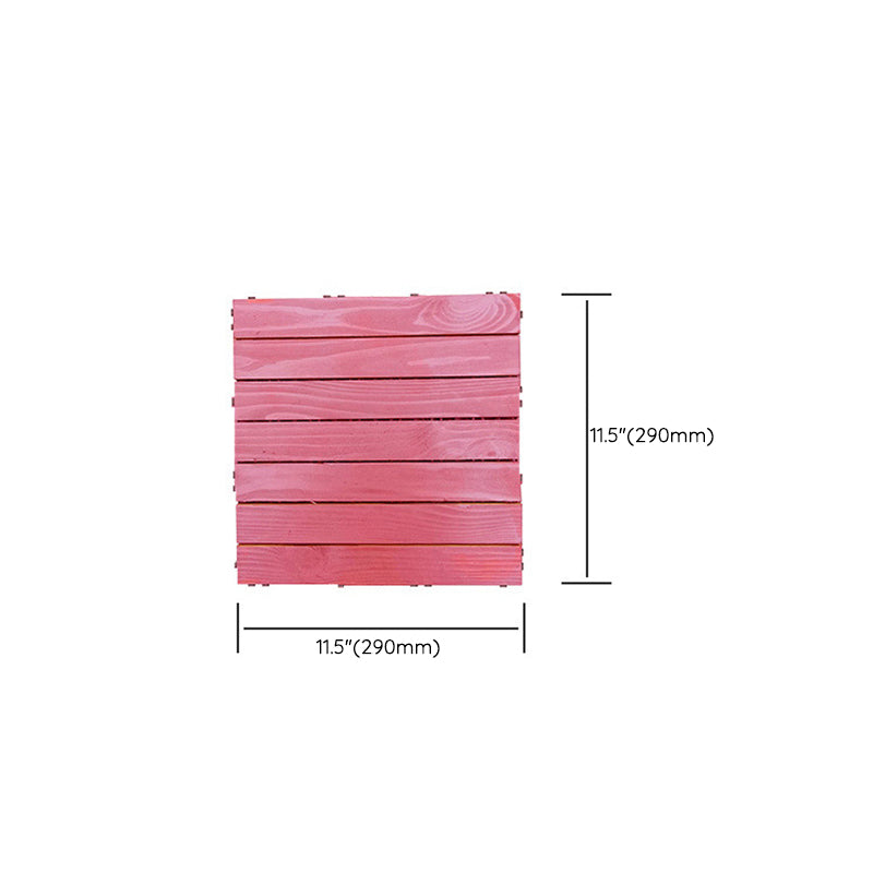 Sikunuo | Red 6-Slat Square Wood Deck Tiles Snap-Fit Installation Floor Tiles