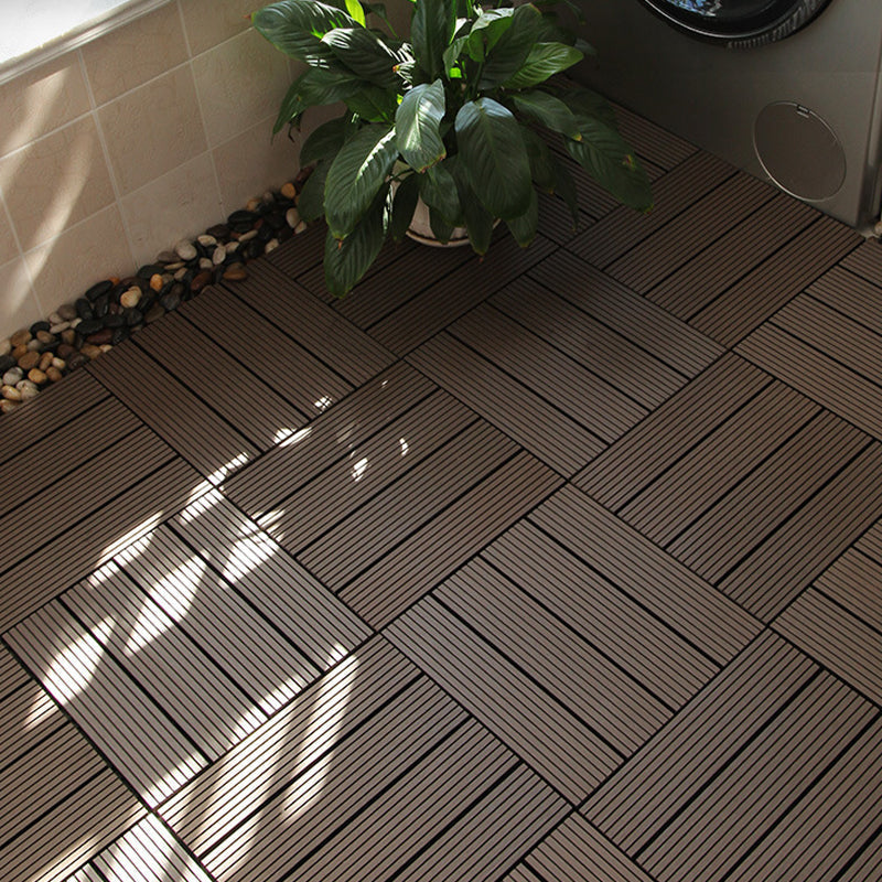 Sikunuo | 12" X 12" PVC 6-Slat Square Patio Tiles Snap Fit Installation Outdoor Floor Tiles