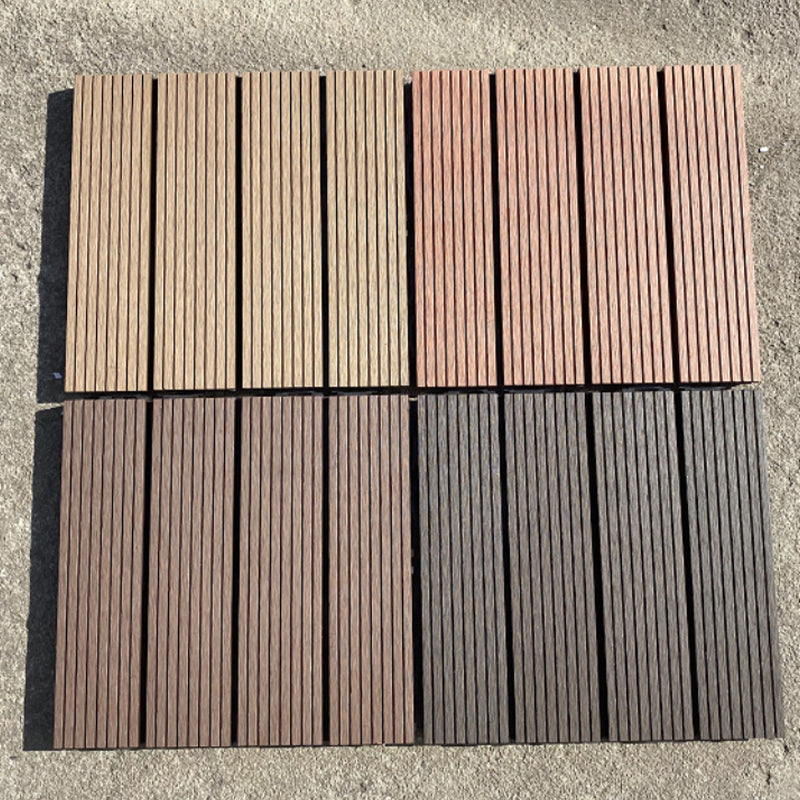 Sikunuo | 12" X 12" PVC 6-Slat Square Patio Tiles Snap Fit Installation Outdoor Floor Tiles