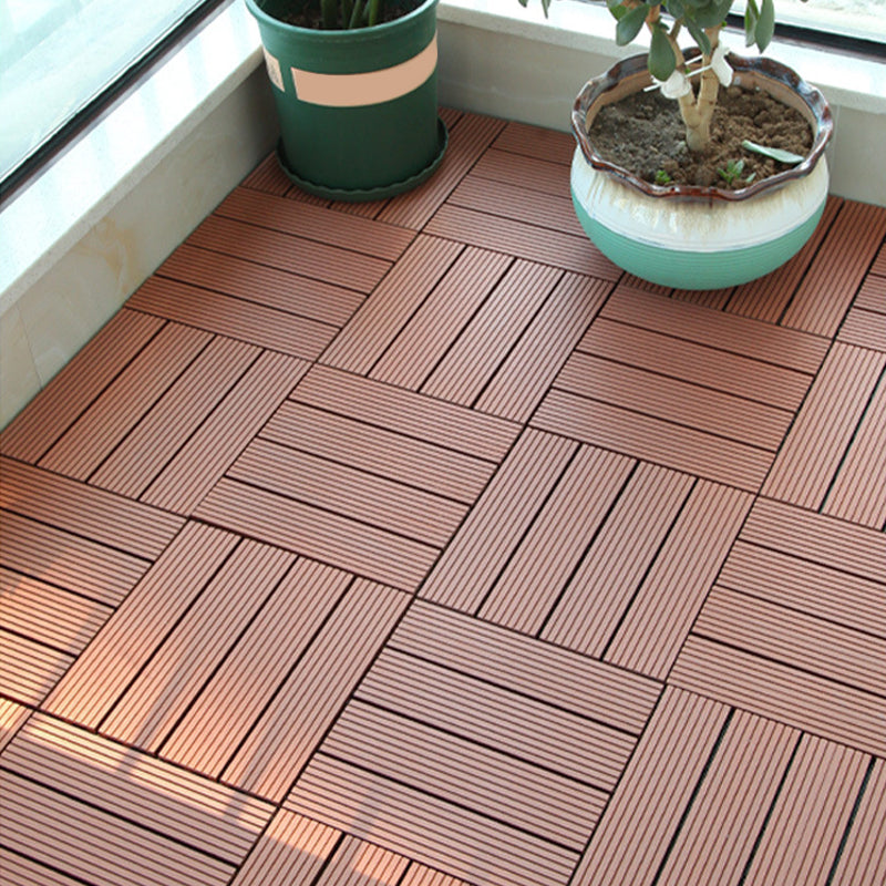Sikunuo | 12" X 12" PVC 6-Slat Square Patio Tiles Snap Fit Installation Outdoor Floor Tiles