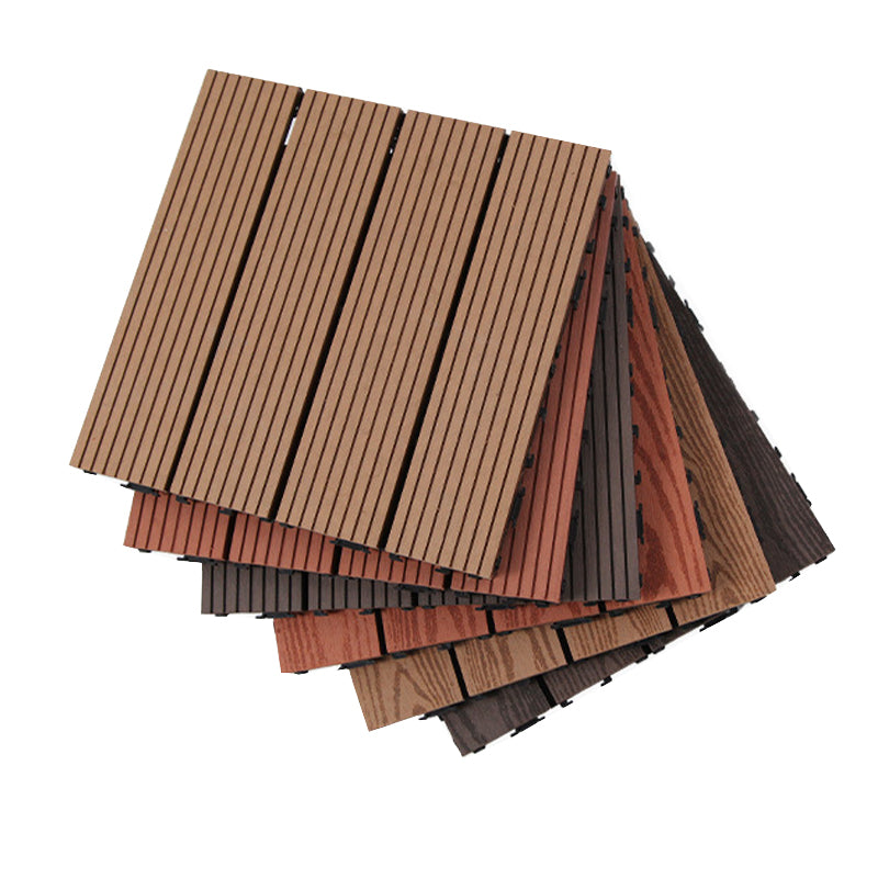 Sikunuo | 12" X 12" PVC 6-Slat Square Patio Tiles Snap Fit Installation Outdoor Floor Tiles