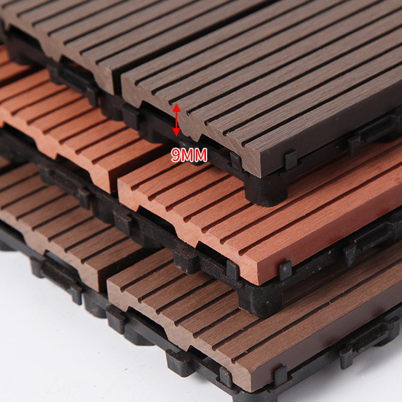 Sikunuo | 12" X 12" PVC 6-Slat Square Patio Tiles Snap Fit Installation Outdoor Floor Tiles