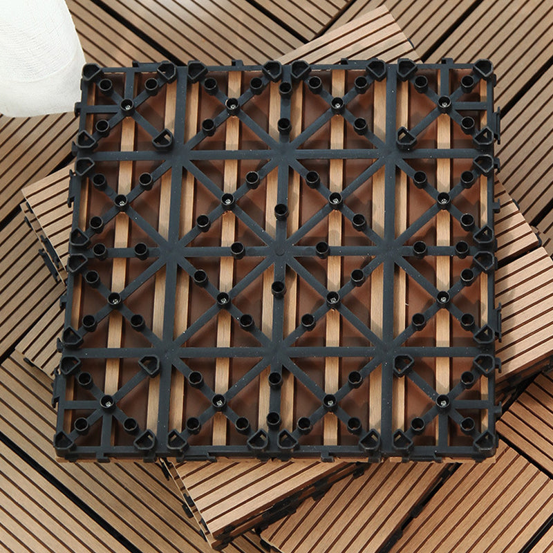 Sikunuo | 12" X 12" PVC 6-Slat Square Patio Tiles Snap Fit Installation Outdoor Floor Tiles