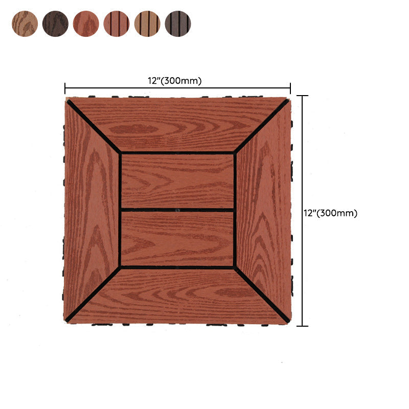 Sikunuo | 12" X 12" PVC 6-Slat Square Patio Tiles Snap Fit Installation Outdoor Floor Tiles