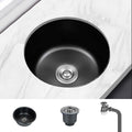 Sikunuo | Stainless Steel Round Sink in Black Single Basin Undermount Sink with Basket Strainer