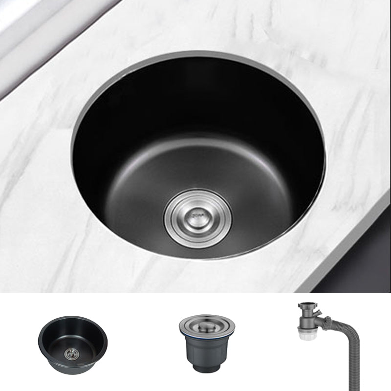 Sikunuo | Stainless Steel Round Sink in Black Single Basin Undermount Sink with Basket Strainer